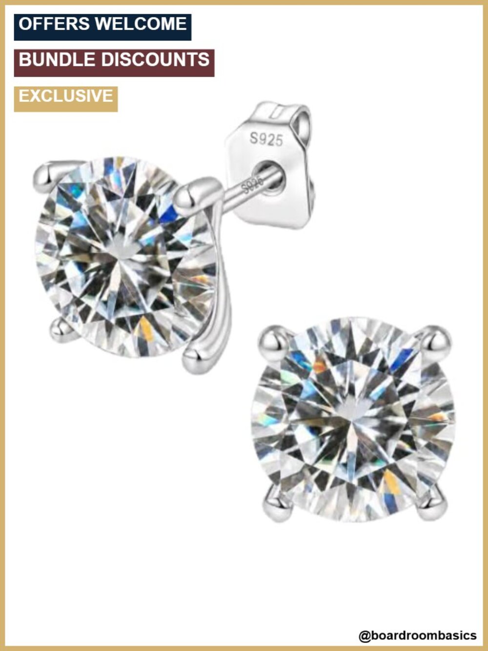 Moissanite Stud Earrings 18K Gold Plated Sterling Silver Unisex